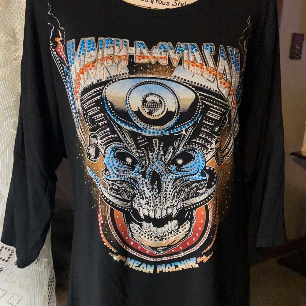 HD Bling Skull Front, Sheer Back, Blouse